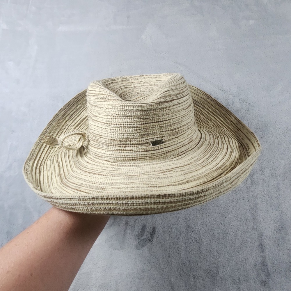 HBY MIAMI Women's Straw Sun Hat Beige Bow M/L EUC